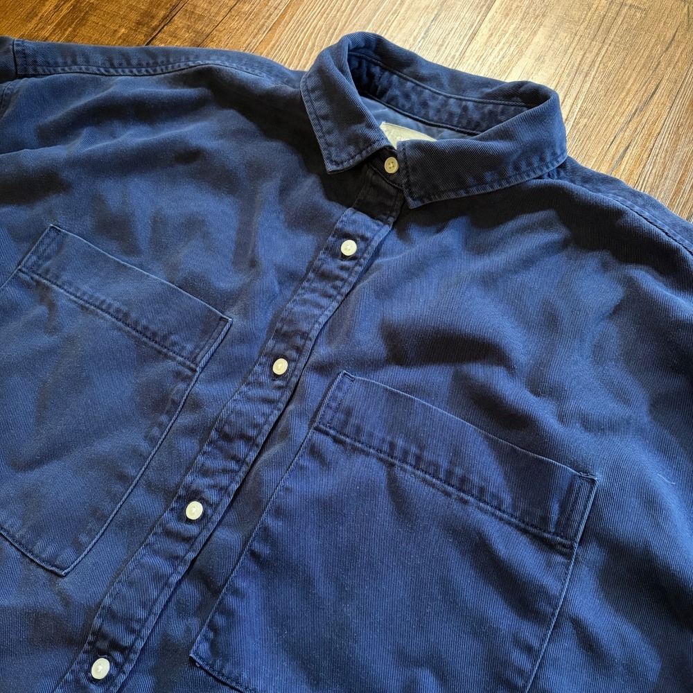Everlane Button Up Shirt Womens L Blue 3/4 Sleeve Boxy Preppy Classic Minimalist - Picture 2 of 7